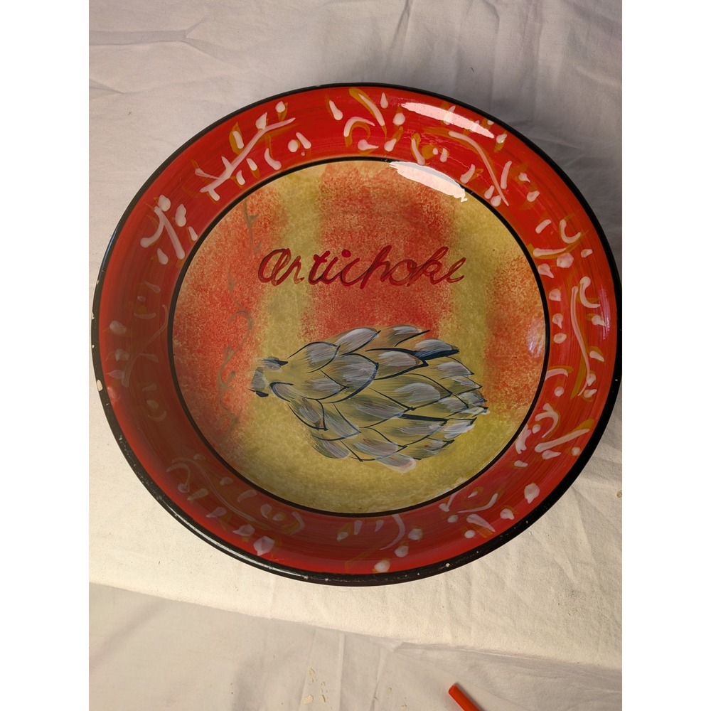 Certified International Artichoke Ceramic Pasta Serving Bowl Red Gold 11.25 inch